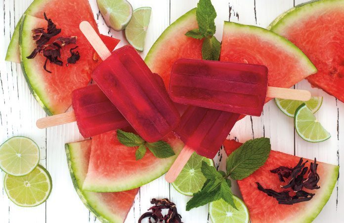 sorrel and watermelon popsicles